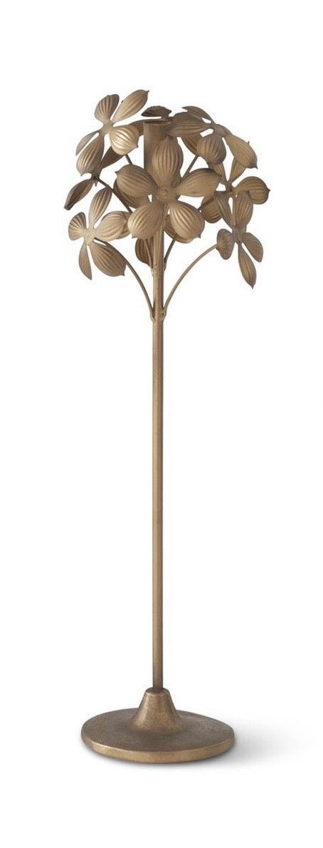 Large Gold Metal Flower Taper Candleholder