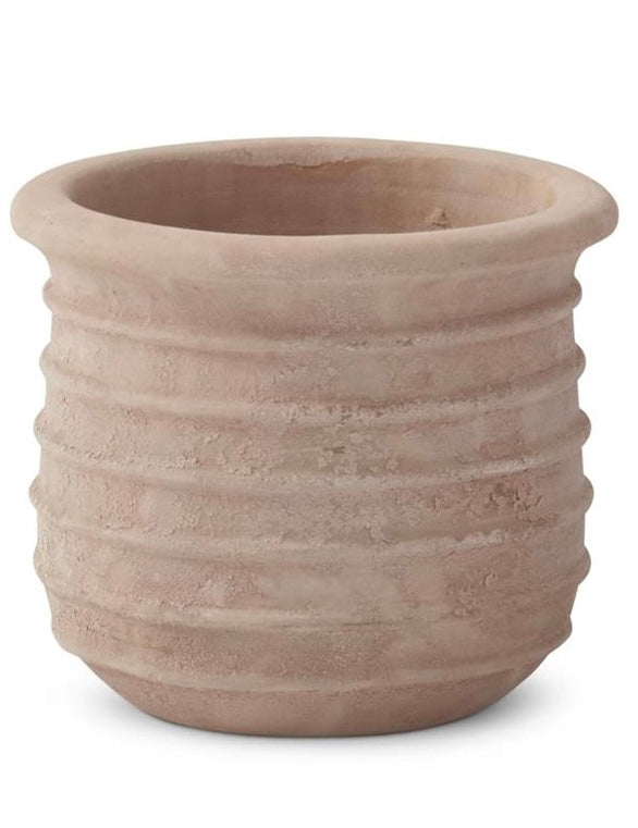 Small Flared Edge Ribbed Terracotta Pot with Drain