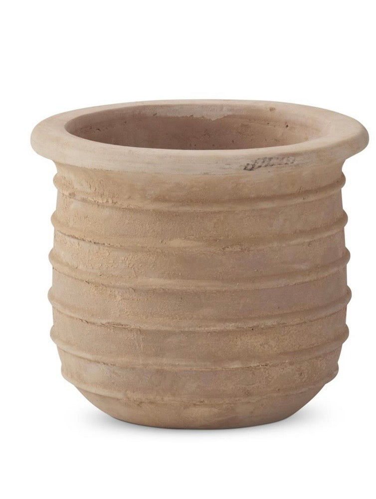 Large Flared Edge Ribbed Terracotta Pot with Drain