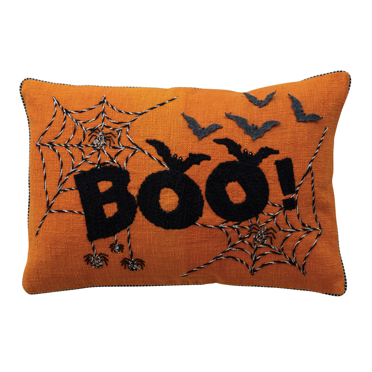 Lumbar Pillow with Spider Webs, Bats, Embroidery