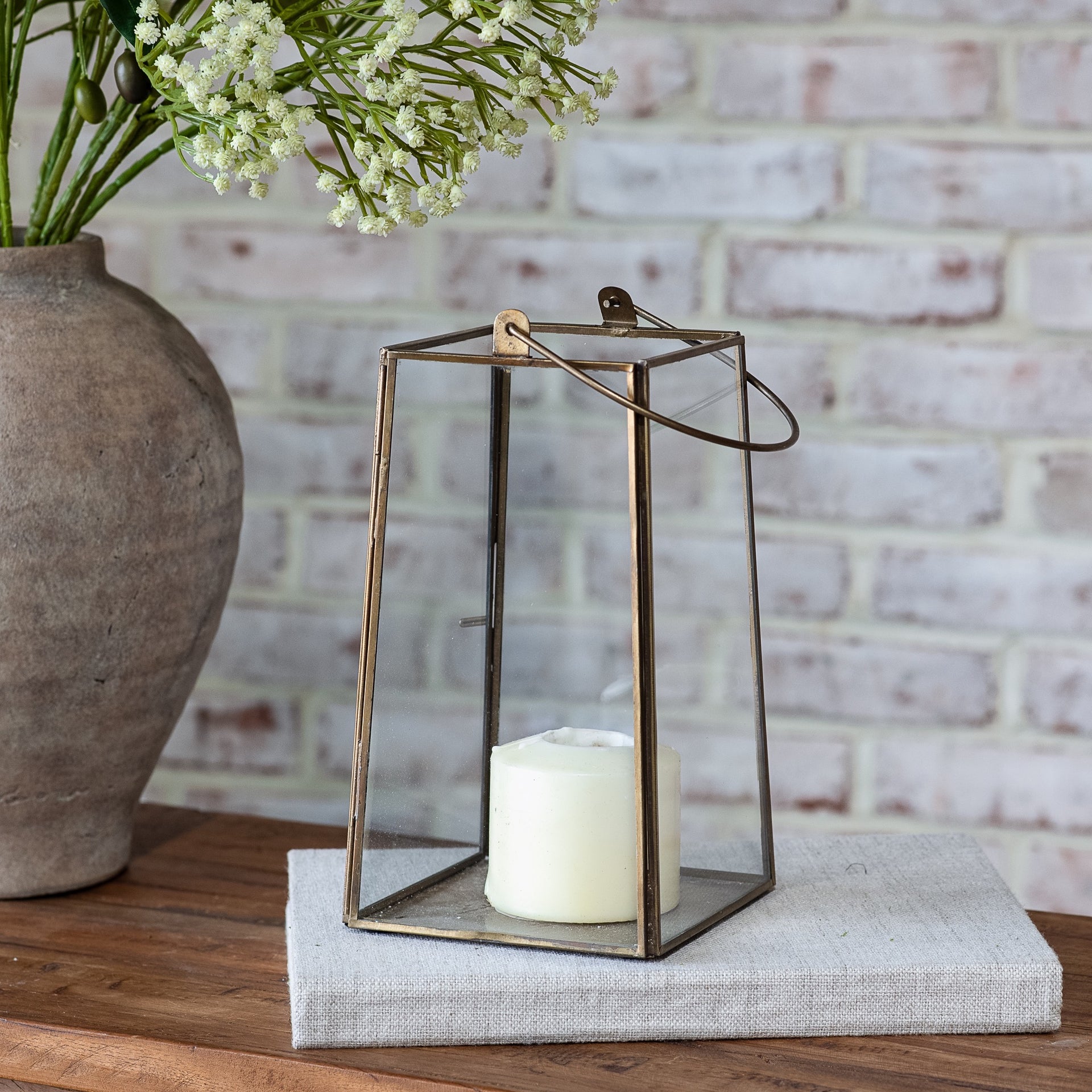 9" Glass and Iron Hanging Lantern