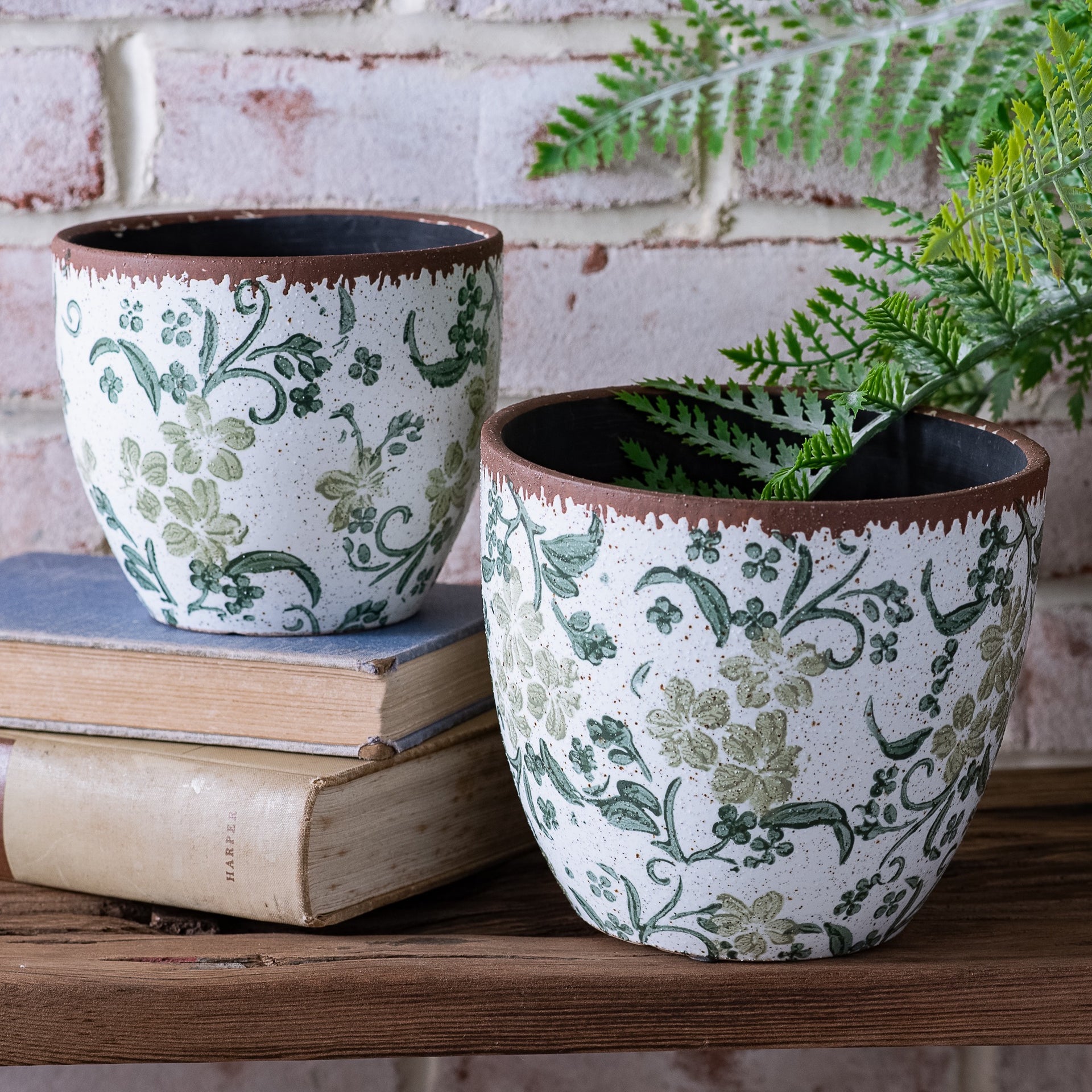 Small Green 2 Tone Floral Planter