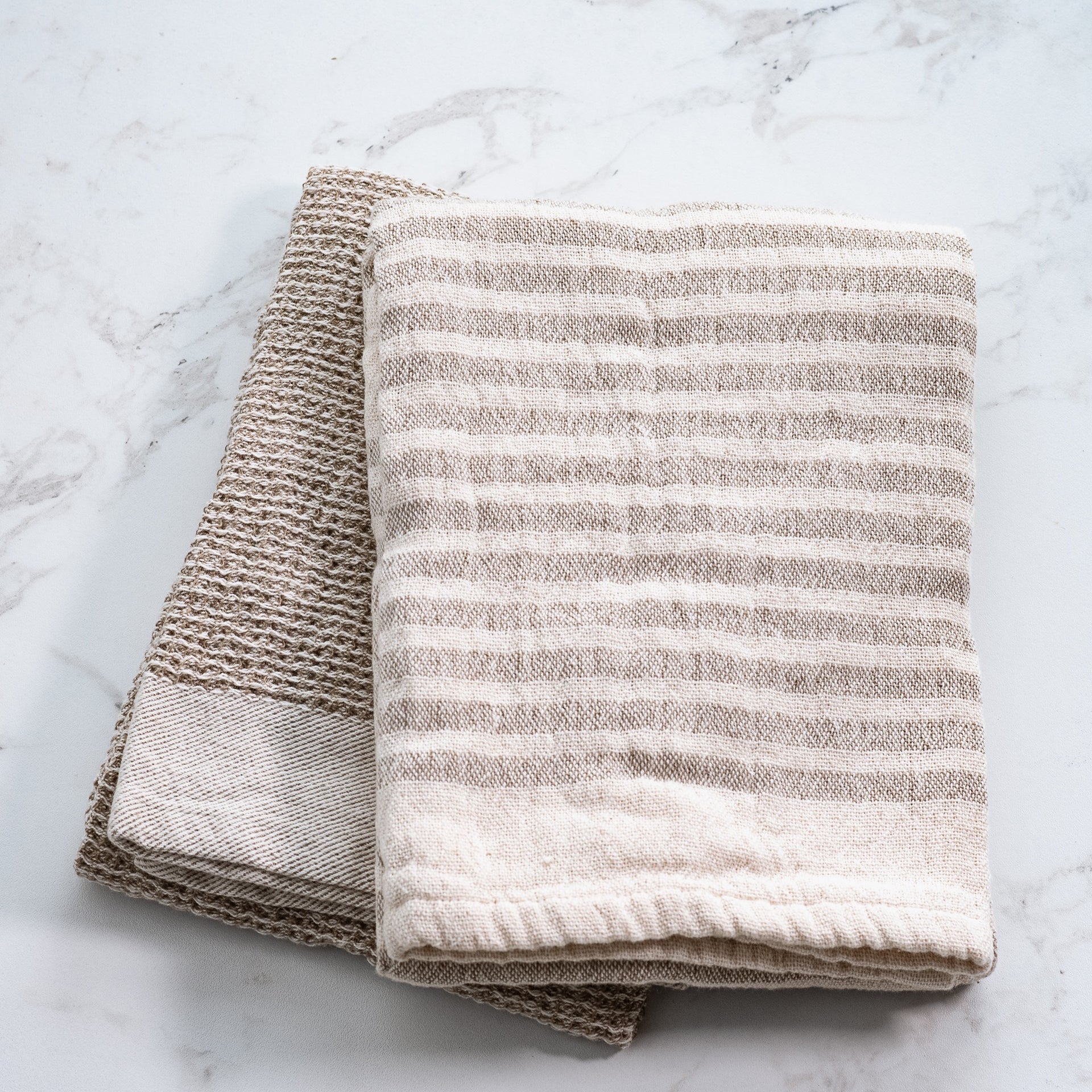 Beige Stripe/Waffle Towels