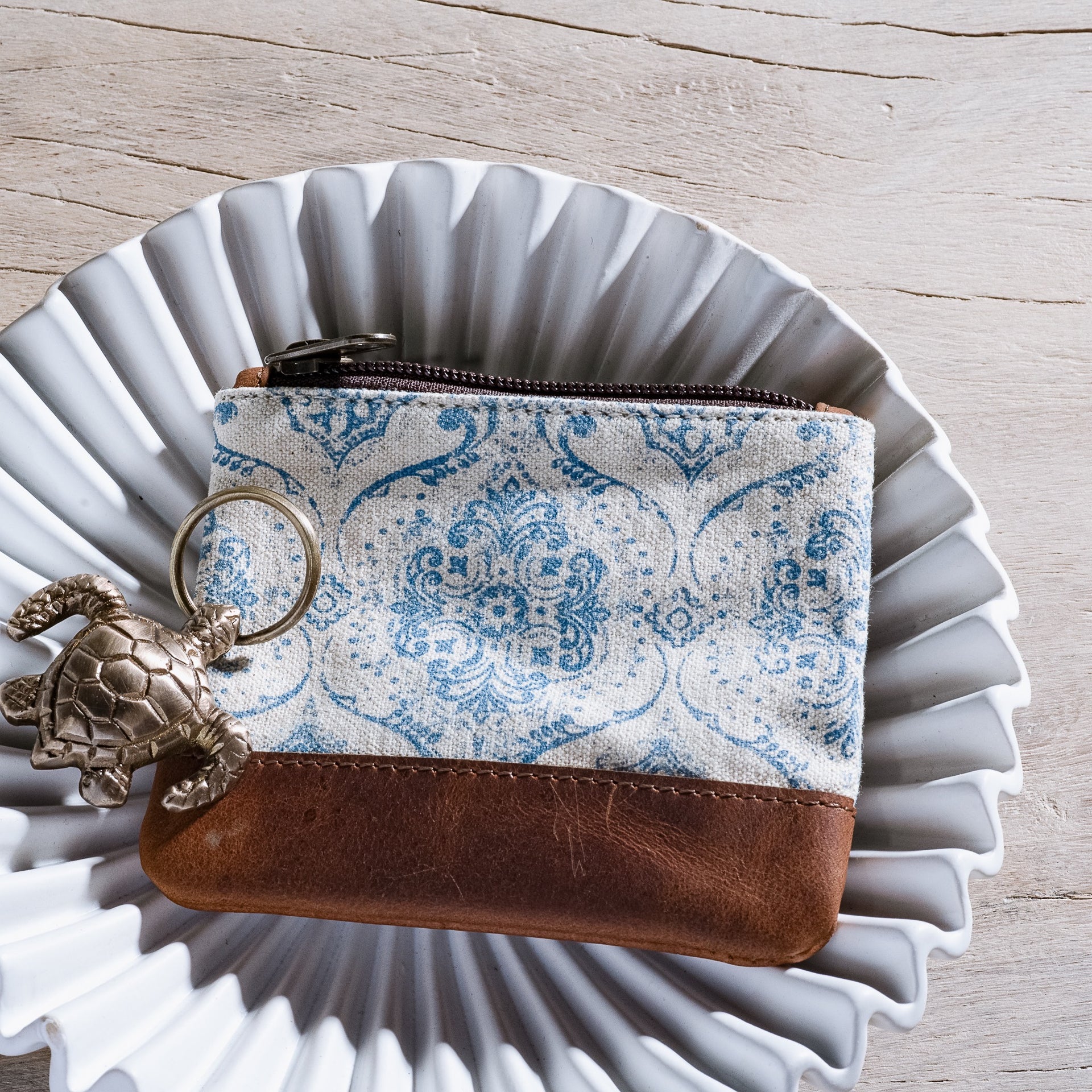 5" Blue Fleur Canvas Zip Pouch