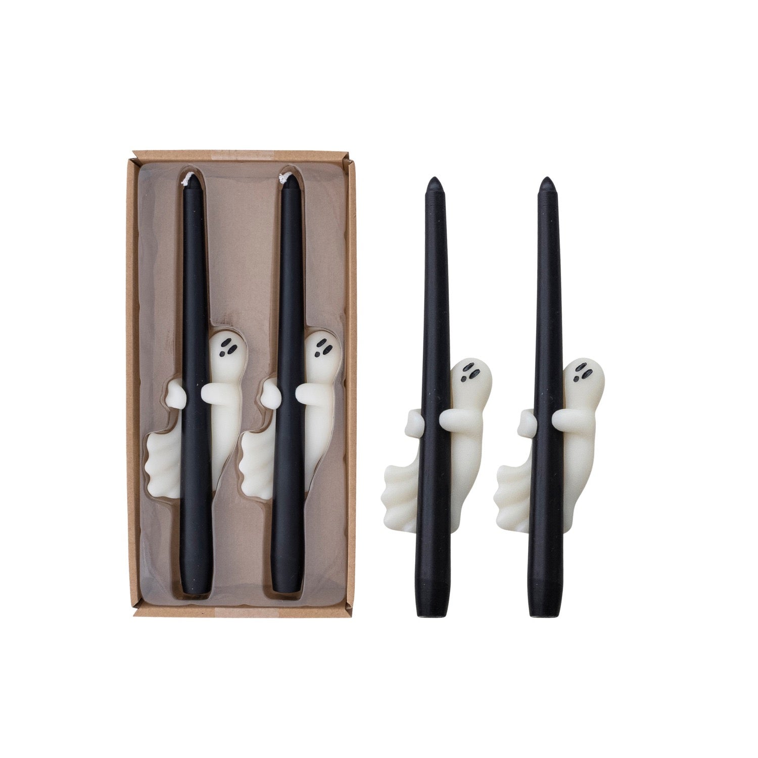 Taper Candles with Ghost in Box, Black & White, Set of 2