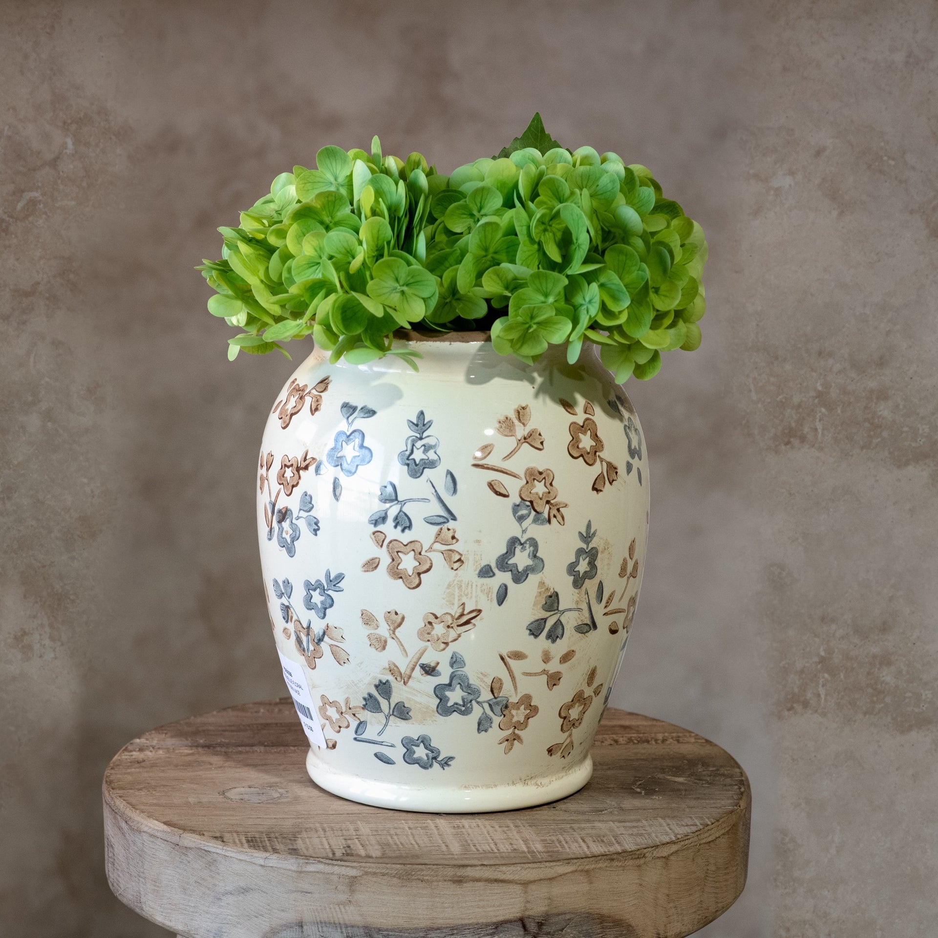 9" Beige/Blue Floral Pattern Vase
