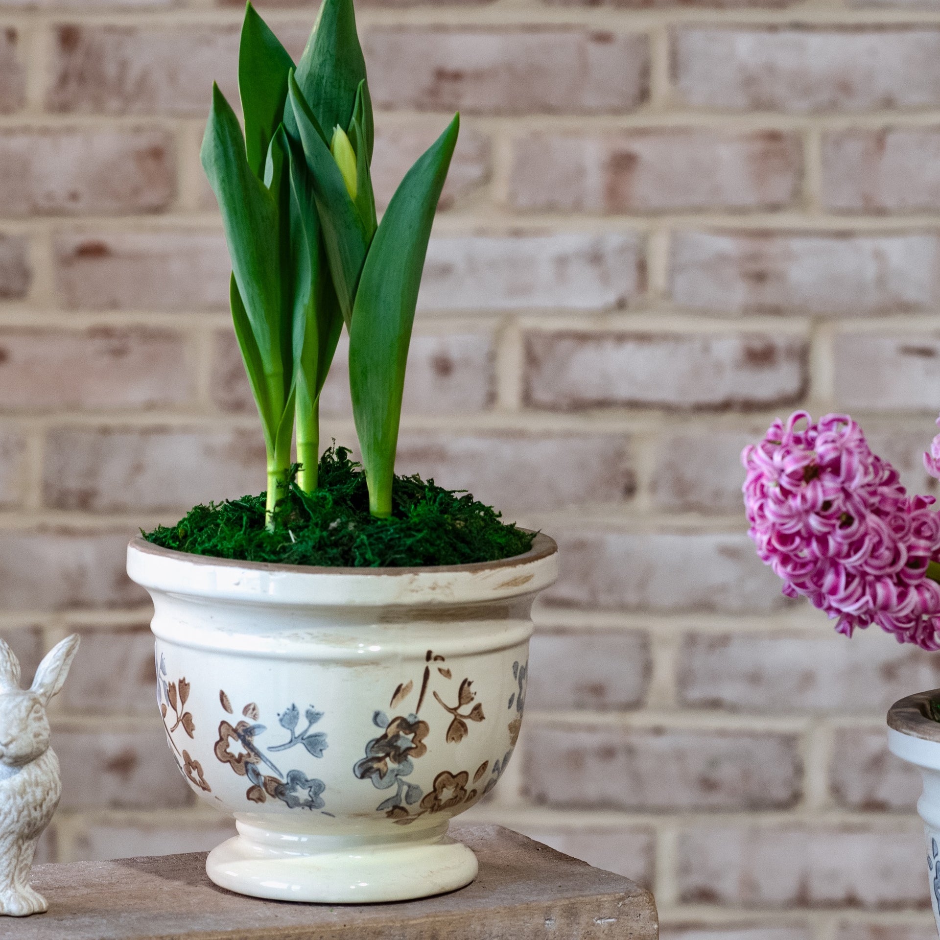 5.5" Beige/Blue Floral Pattern Pot