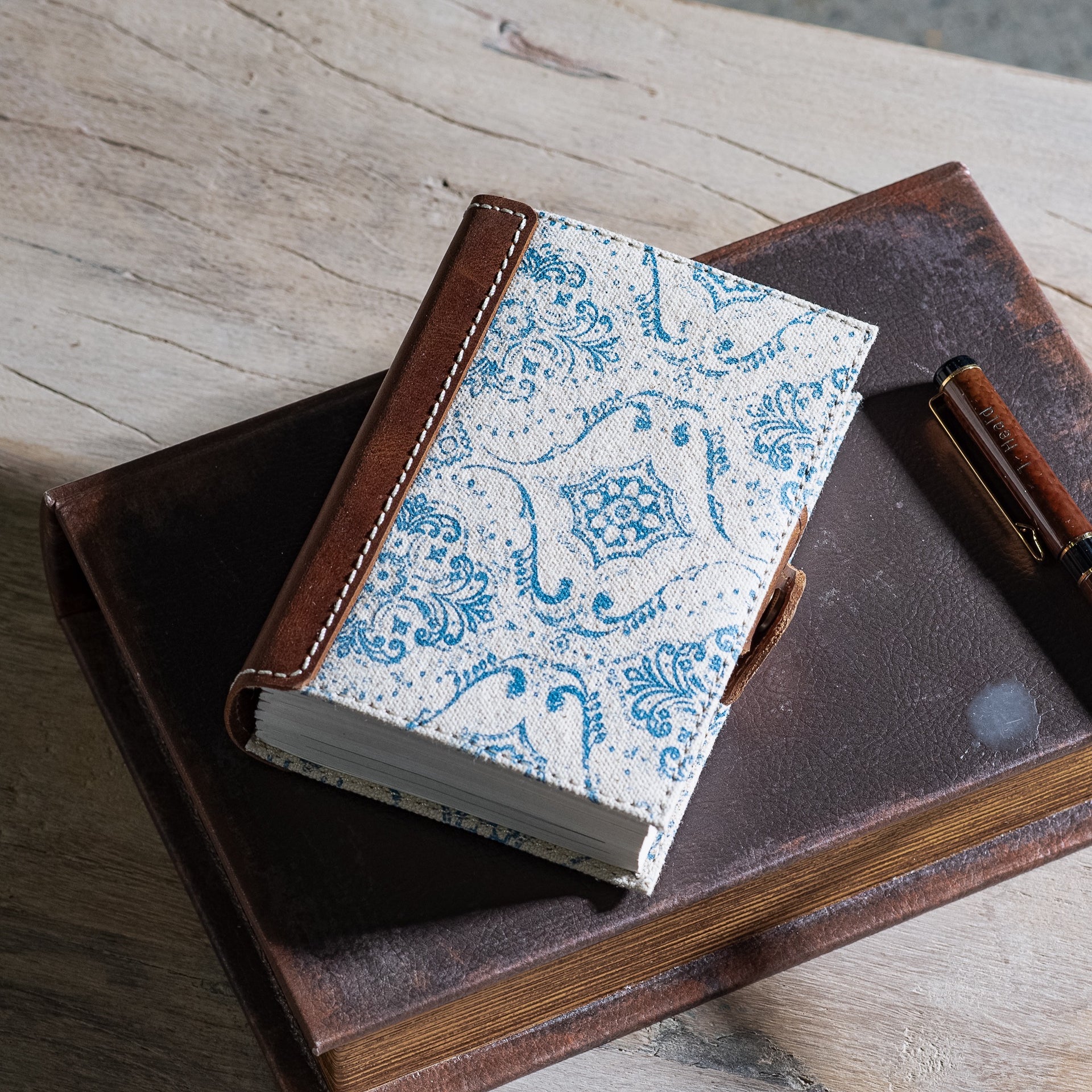Blue Fleur Canvas Leather Journal