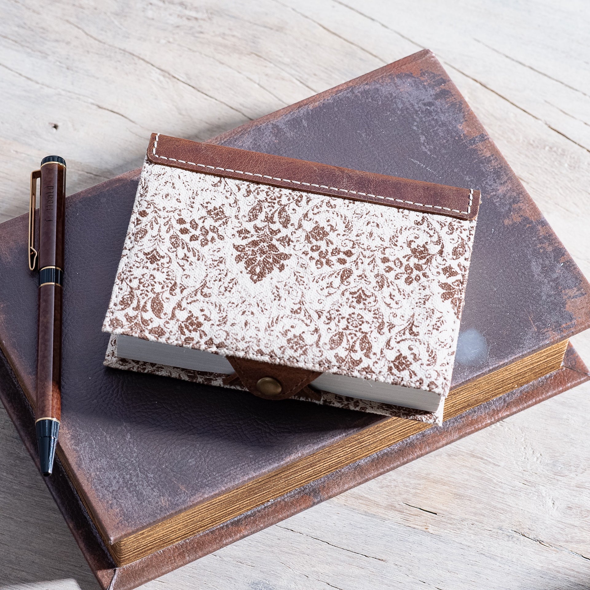Brown Fleur Canvas Leather Journal