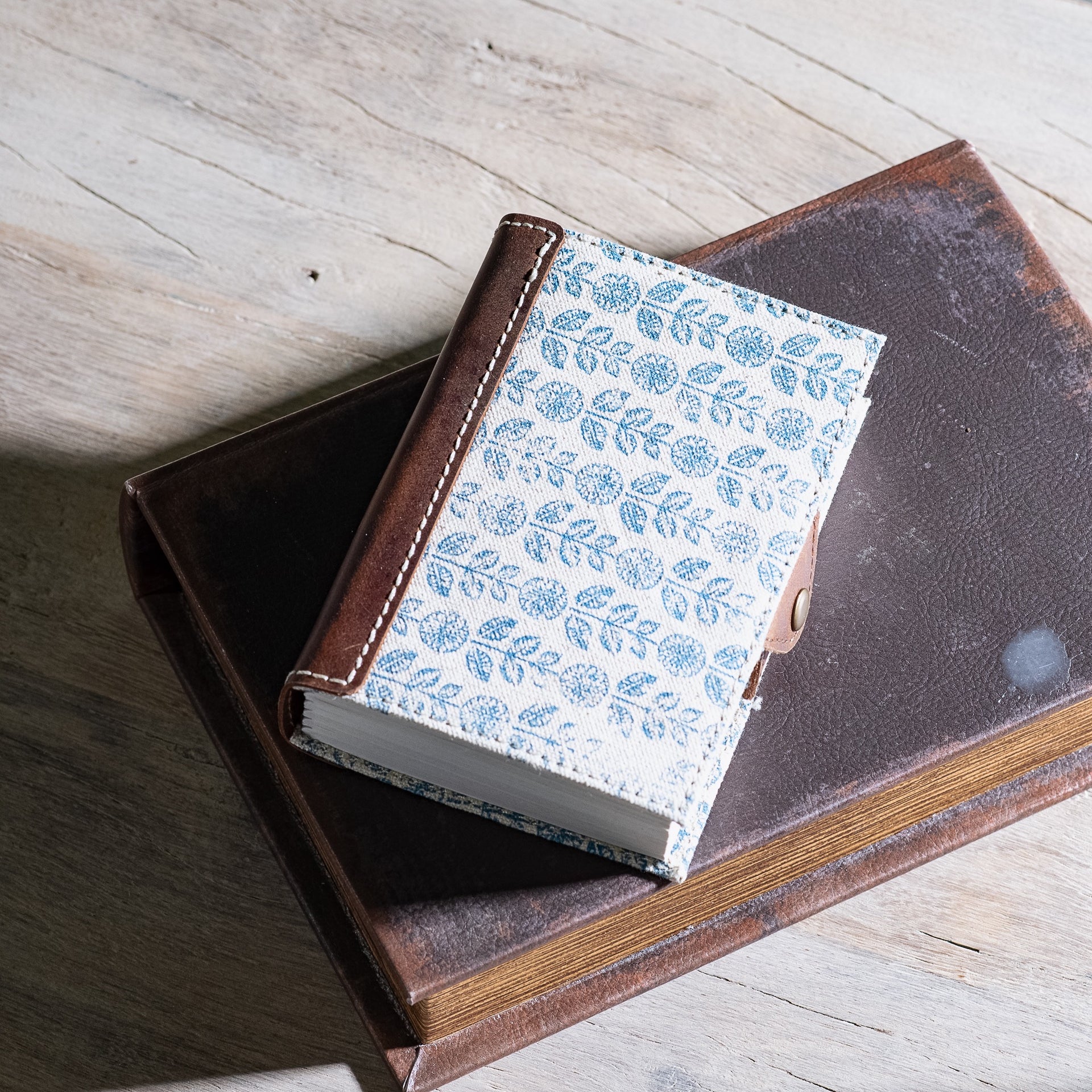 Blue Floral Canvas Leather Journal