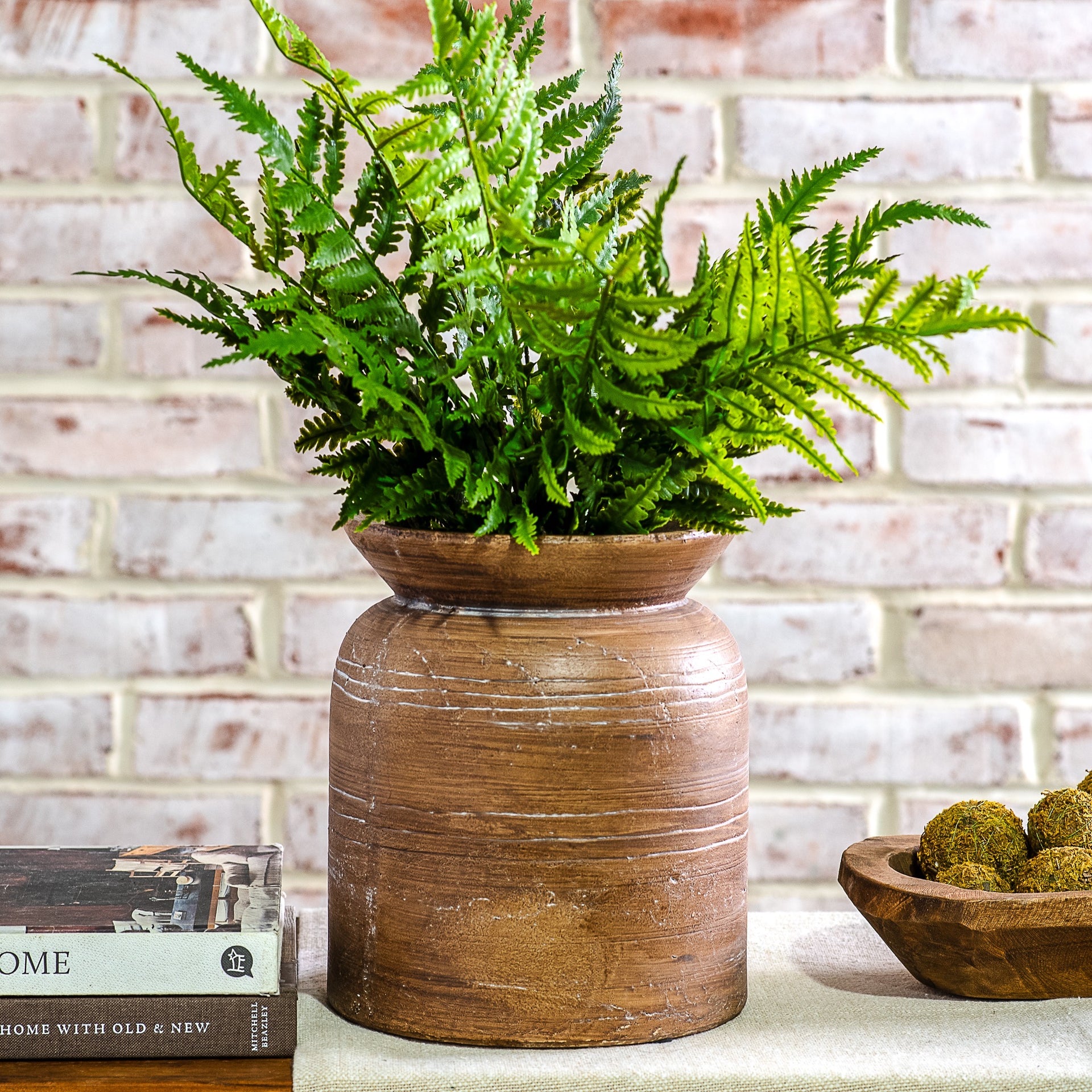 8.9" Brown Terra Cotta Line Vase