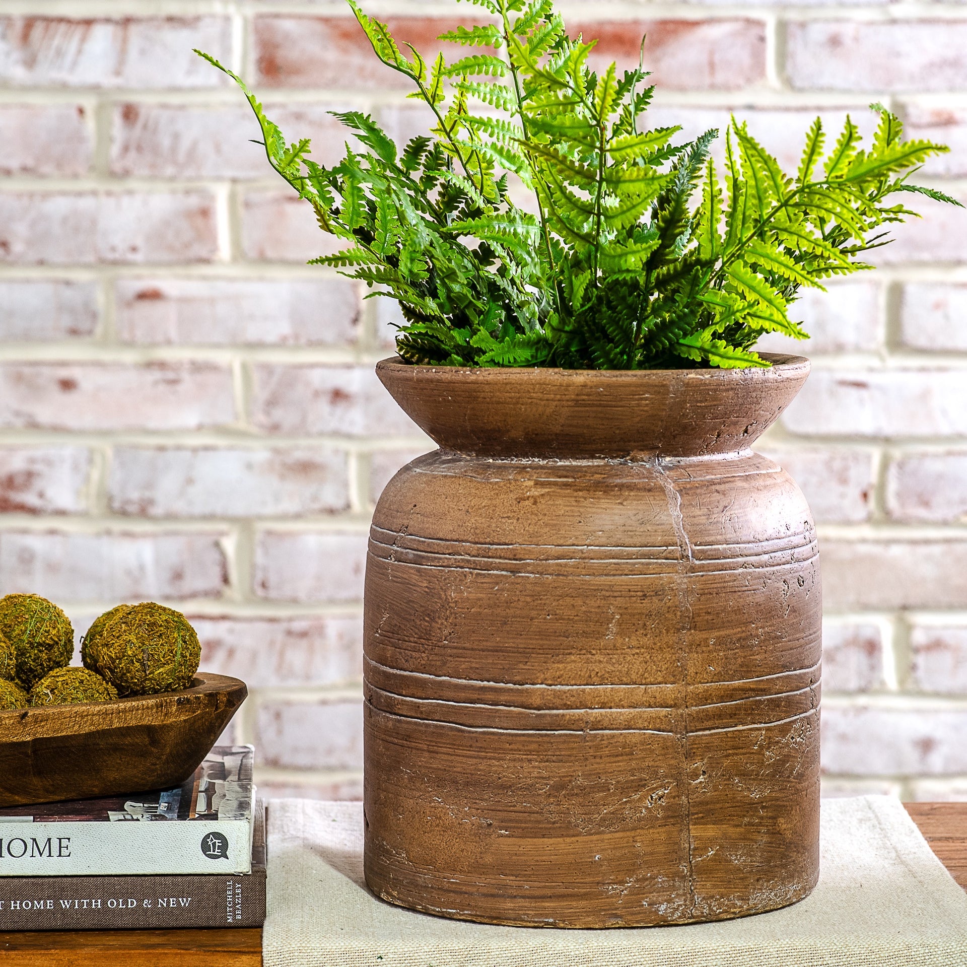 11" Brown Terra Cotta Line Vase