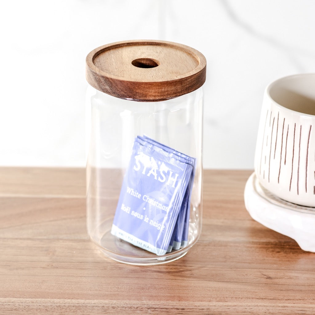 6.7" Glass Jar Acacia Wood Lid