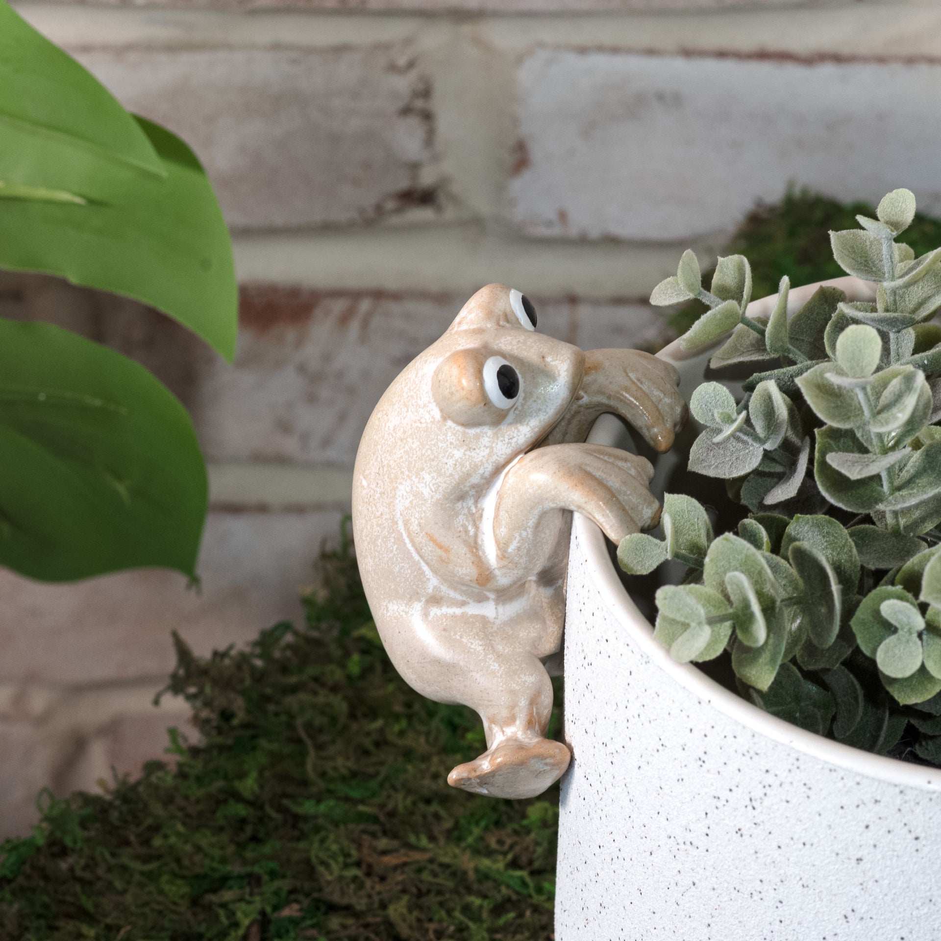Beige Ceramic Frog Pot Hanger