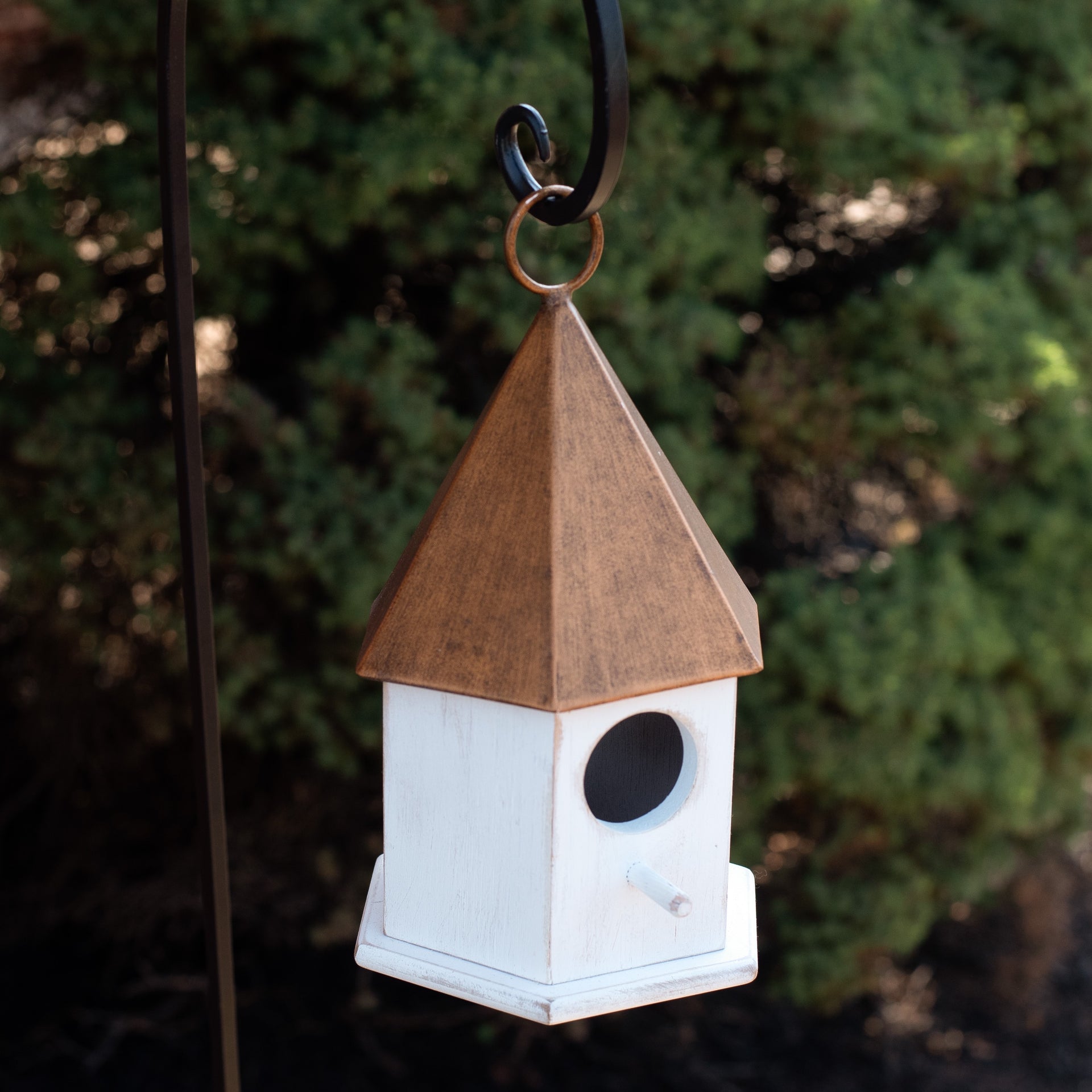 10.25" Copper Top Wooden Birdhouse