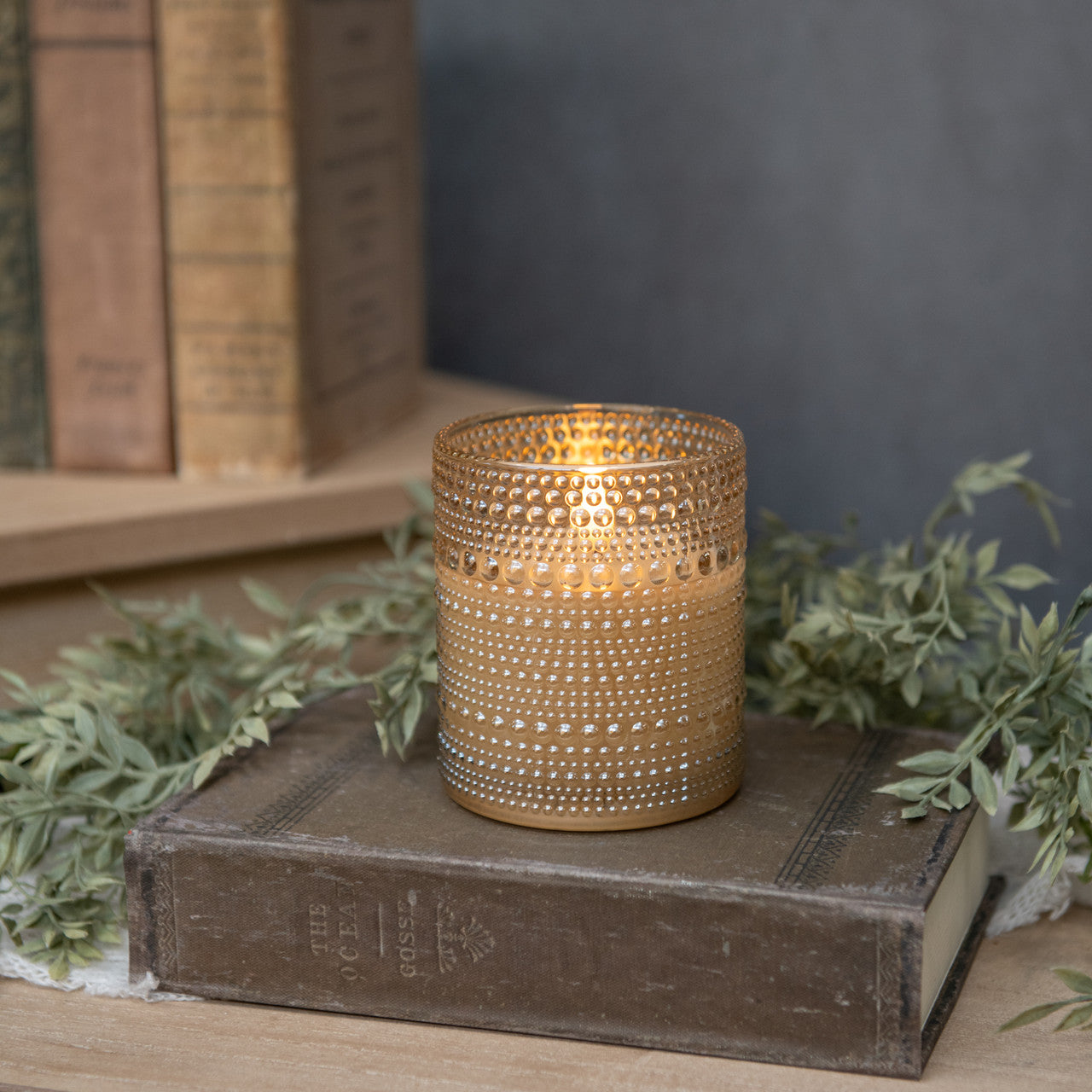 4 Inch Champagne Dotted Glass 3D Flame Candle
