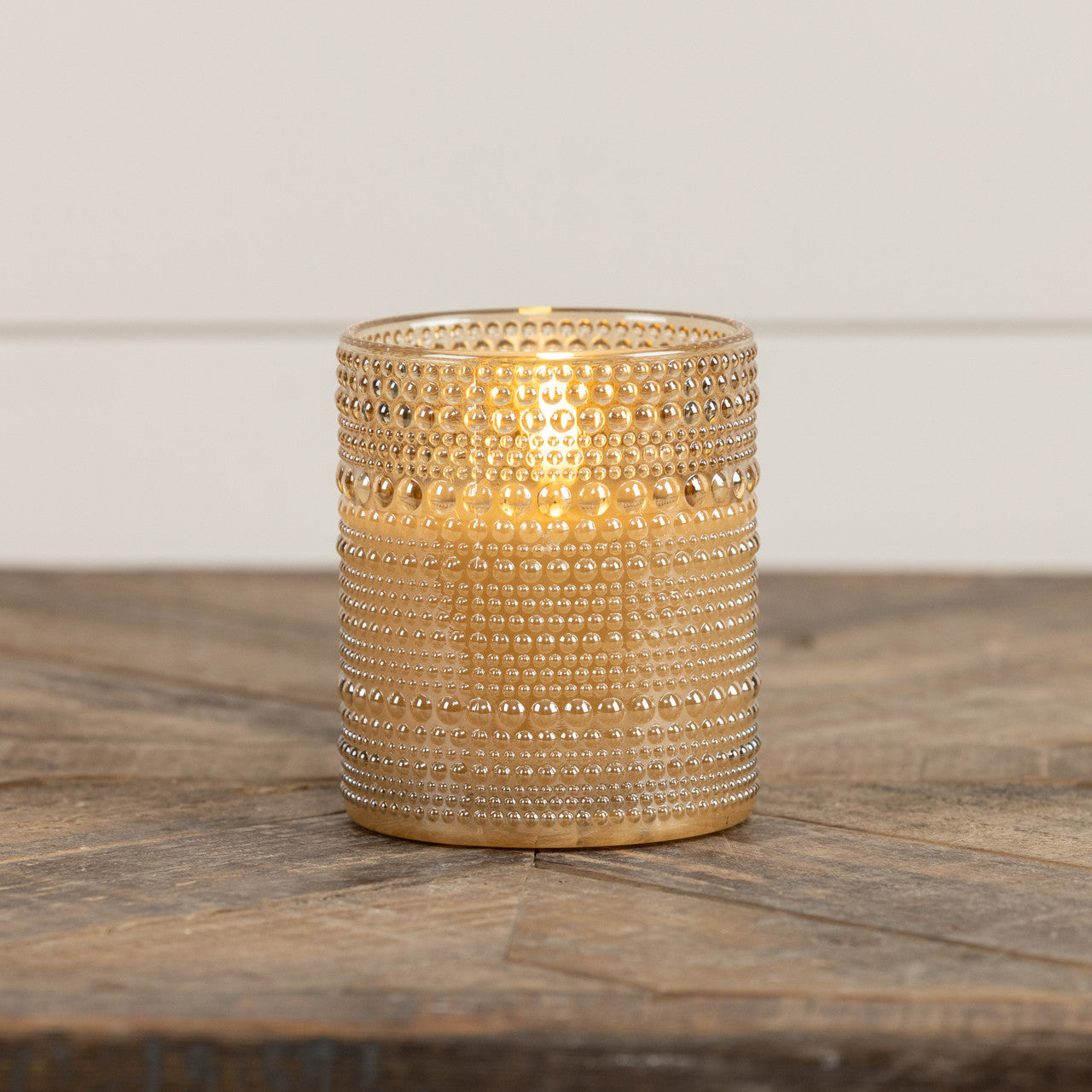 4 Inch Champagne Dotted Glass 3D Flame Candle