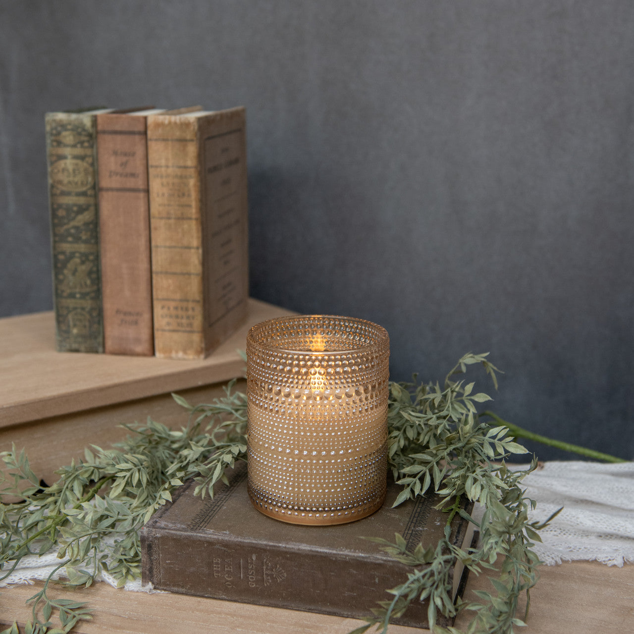 5 Inch Champagne Dotted Glass 3D Flame Candle