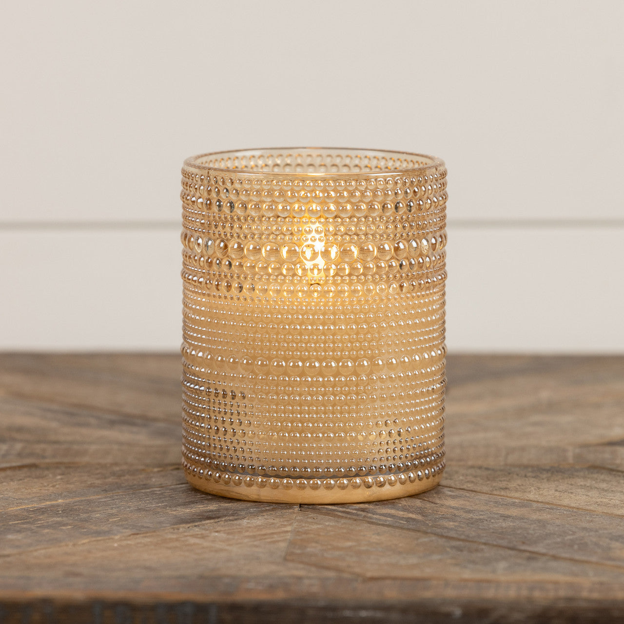 5 Inch Champagne Dotted Glass 3D Flame Candle