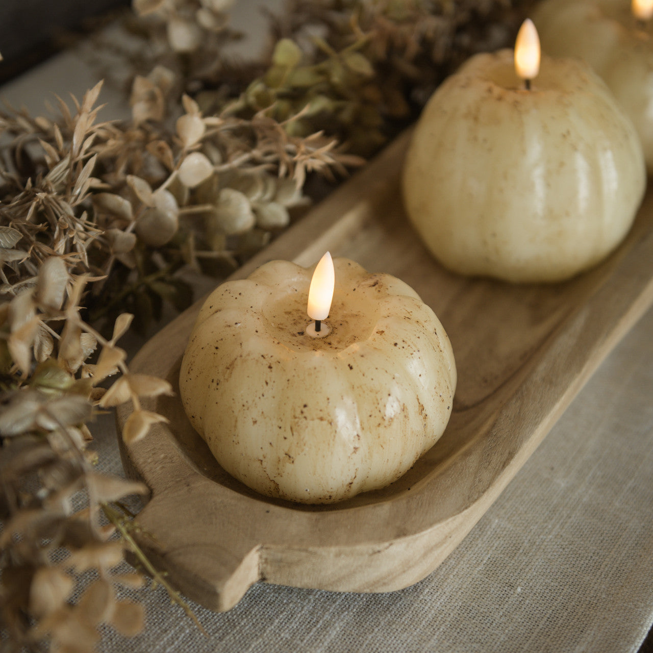 3 Inch Cream 3D Flame Short Pumpkin Candle