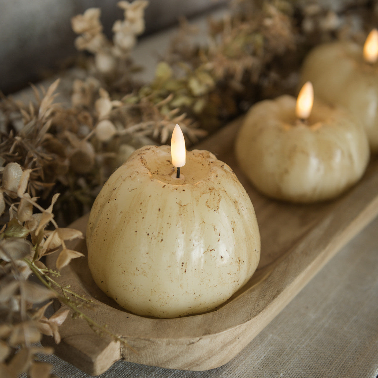 4 Inch Cream 3D Flame Tall Pumpkin Candle