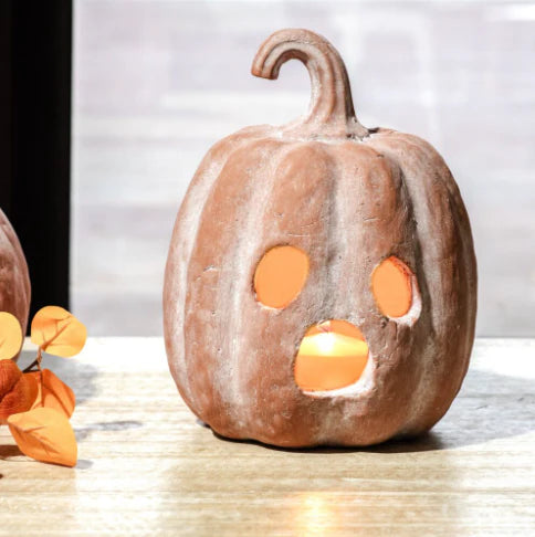 8″ Terracotta Ghost Face Pumpkin