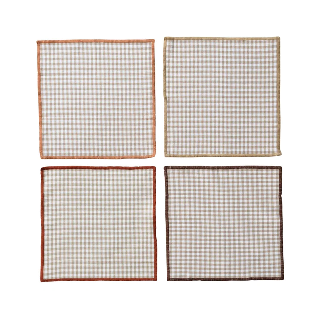 Cotton Cocktail Napkins with Check Pattern