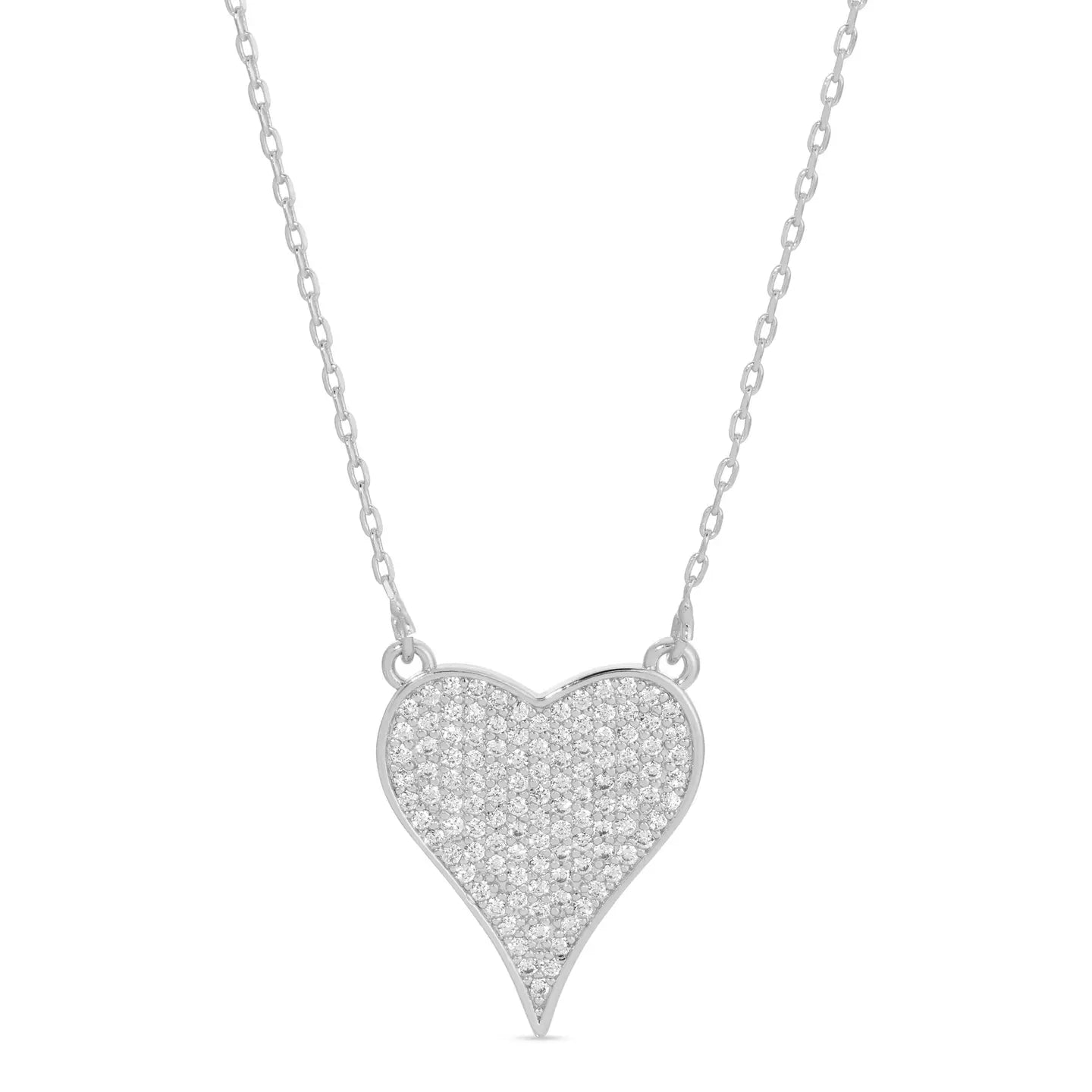 Silver Pave Heart Necklace