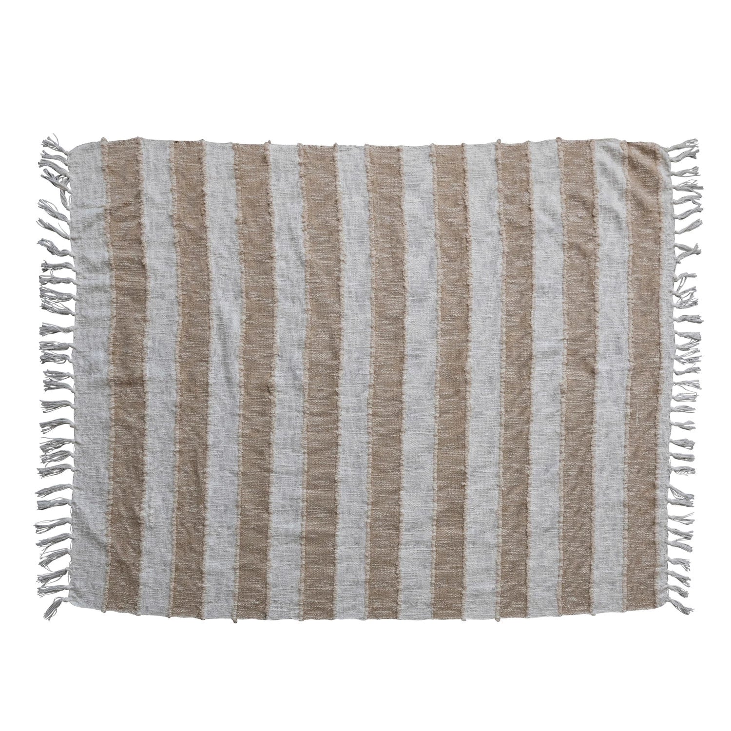 Woven Cotton Throw with Stripes & Fringe