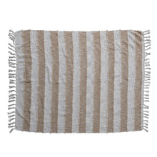 Load image into Gallery viewer, Woven Cotton Throw with Stripes &amp; Fringe
