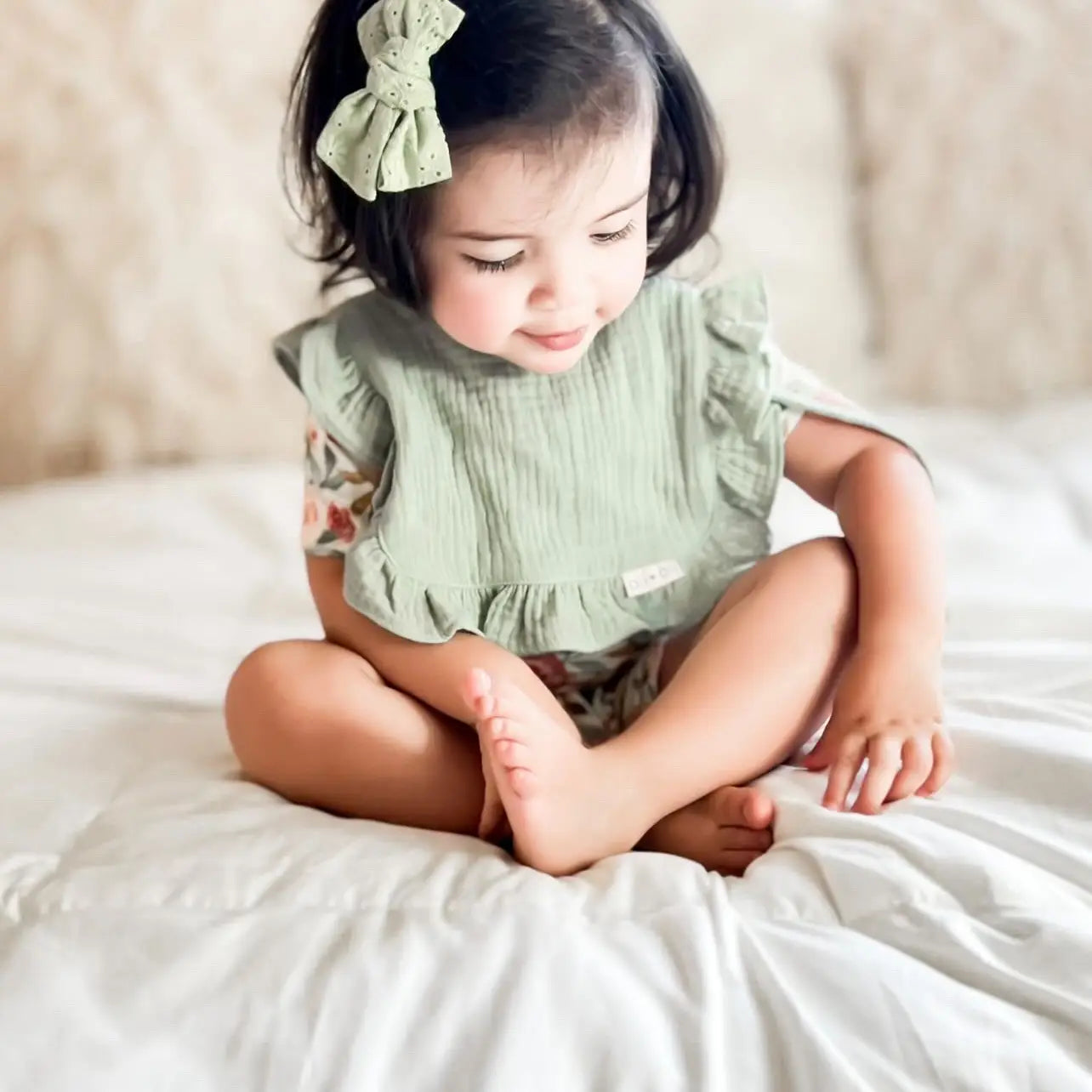 Sage Muslin Cotton Ruffle Baby Bib