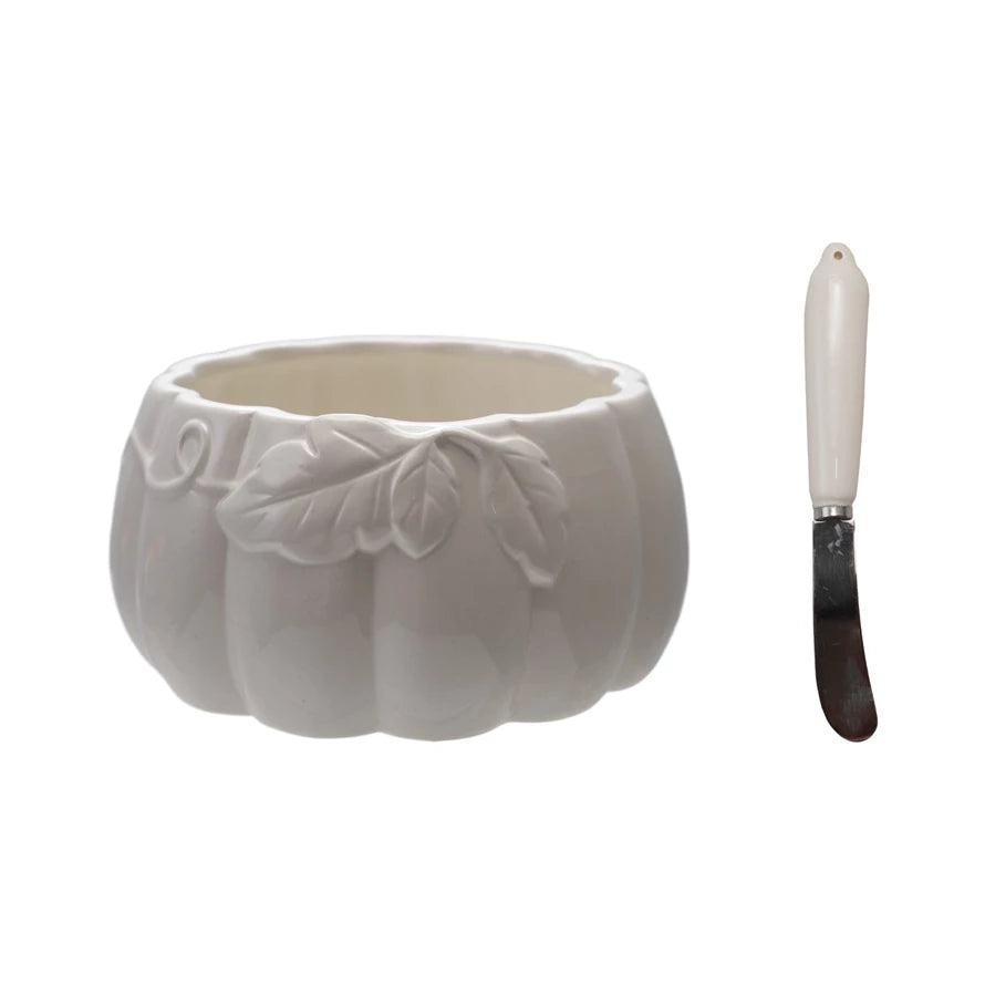 Pumpkin Shaped Bowl with Canape Knife
