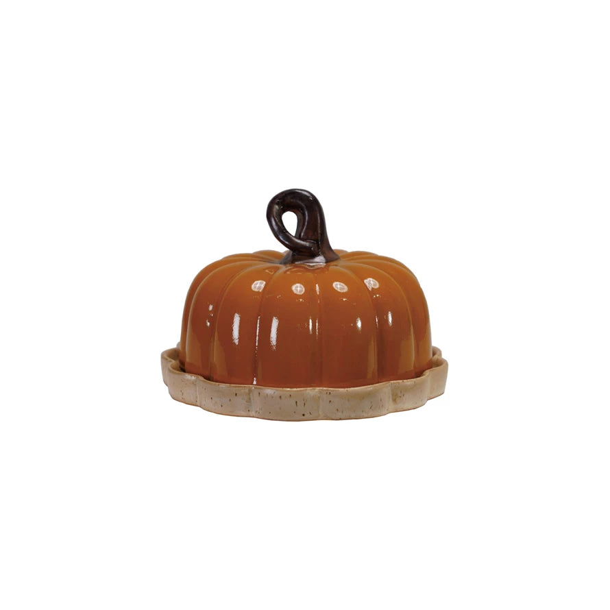 Pumpkin Shaped Butter Dish with Stem Handle