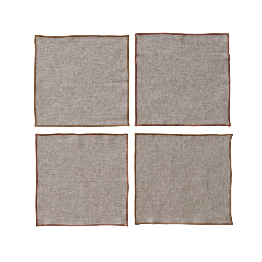 Linen Blend Cocktail Napkins with Jute Tie & Metal Ring