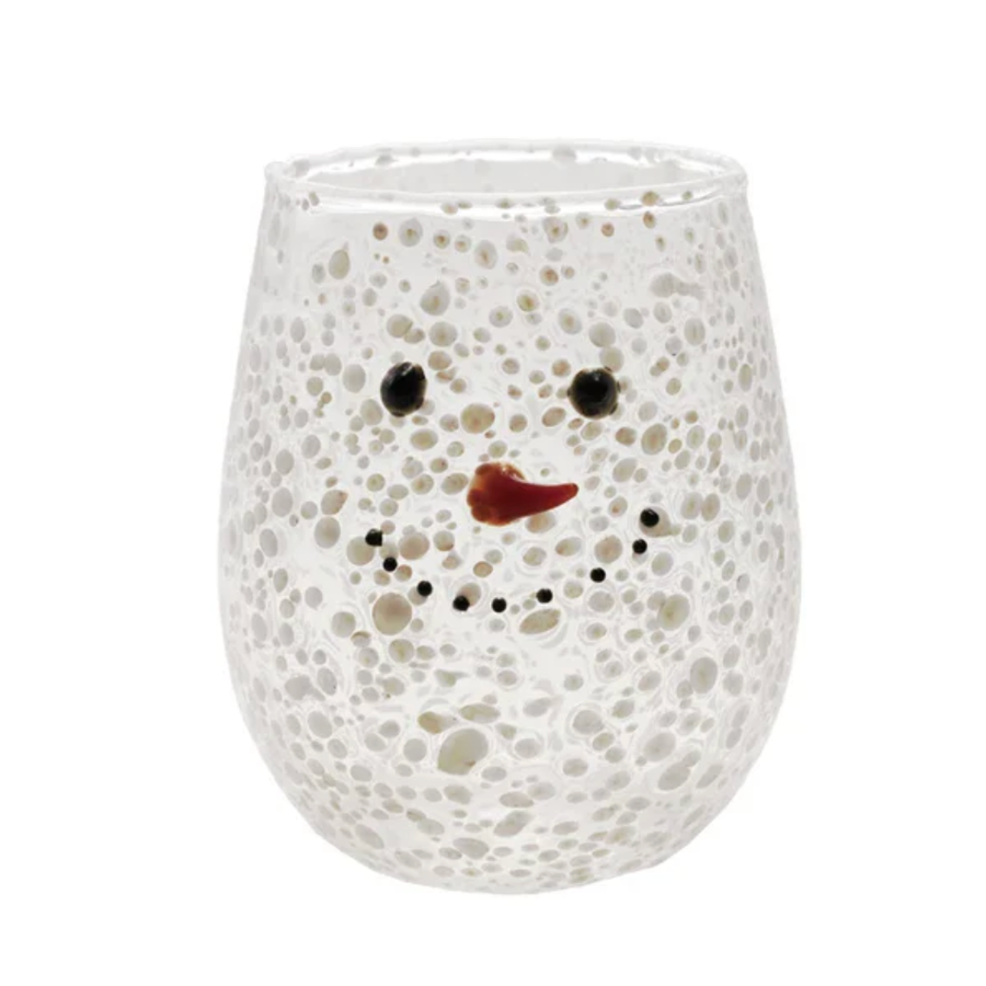 12 oz. Stemless Confetti Wine Glass with Snowman Face