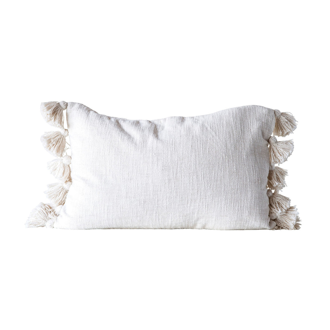 Woven Cotton Slub Lumbar Pillow with Tassels