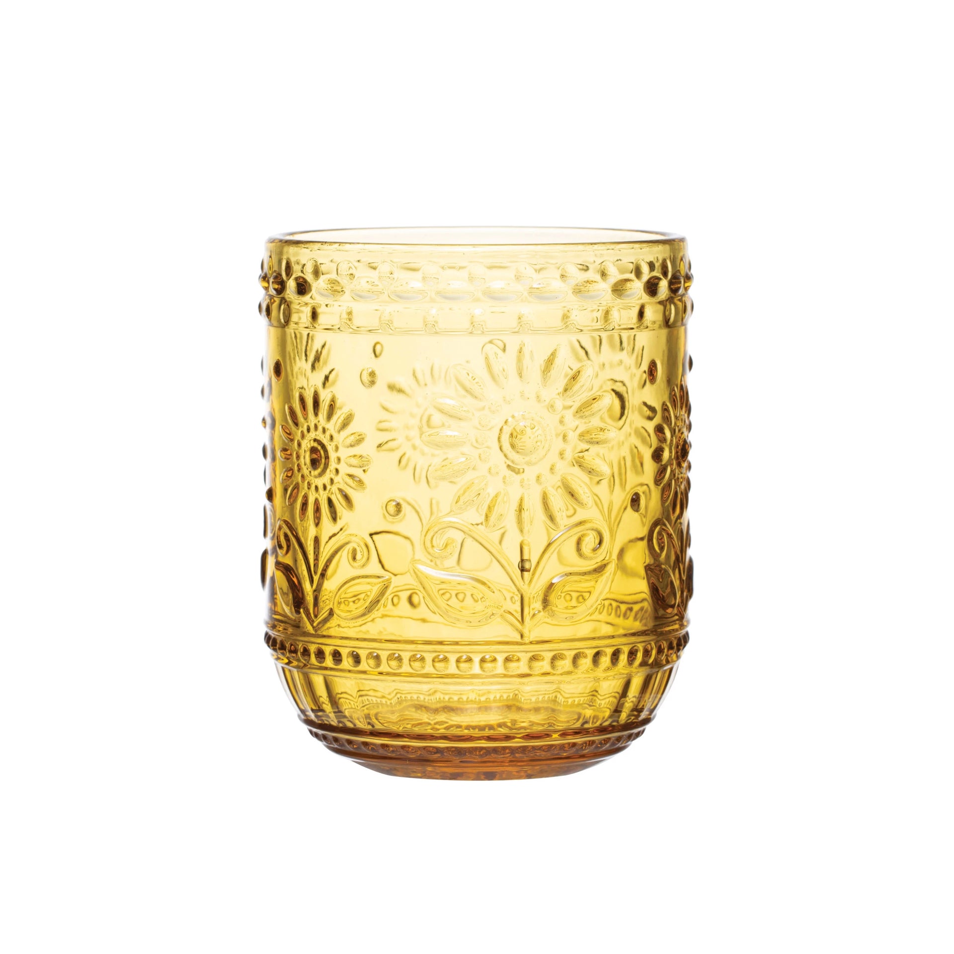 Embossed Drinking Glass- Amber Color