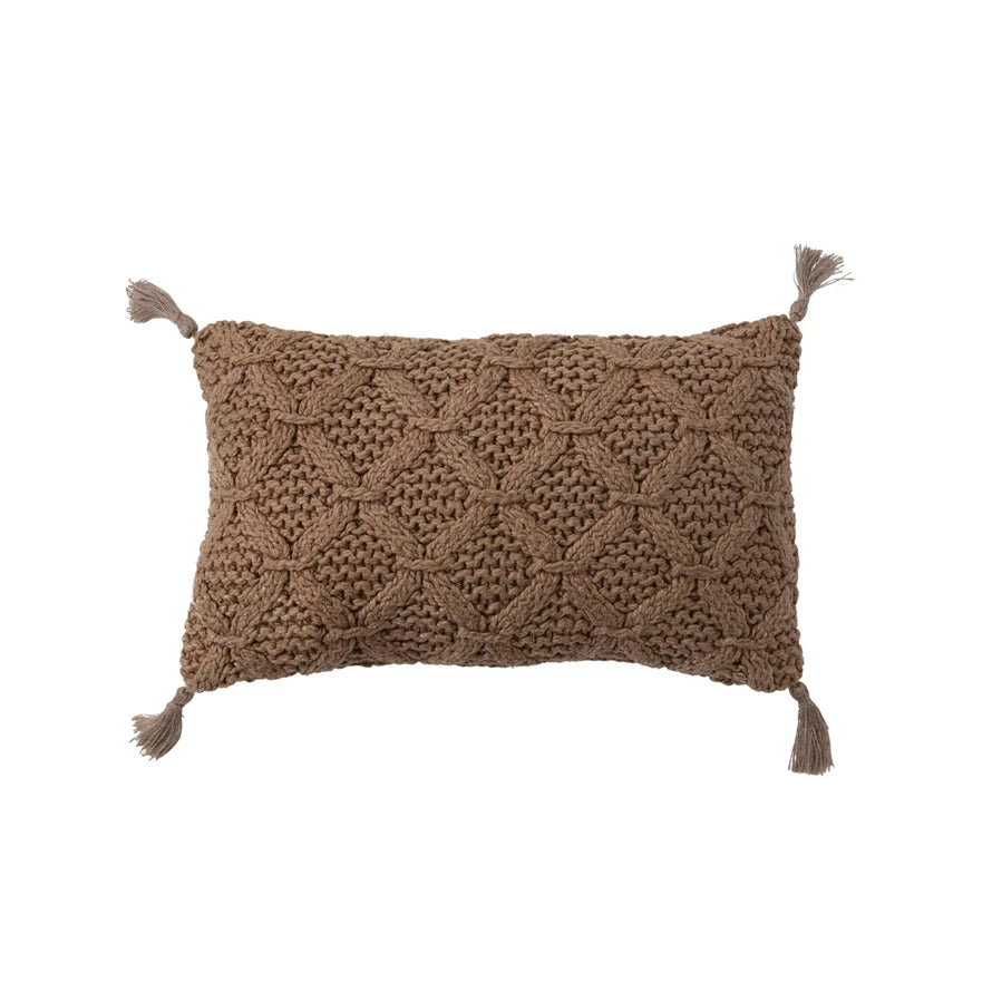 Woven Cotton Slub Lumbar Pillow with Diamond Pattern