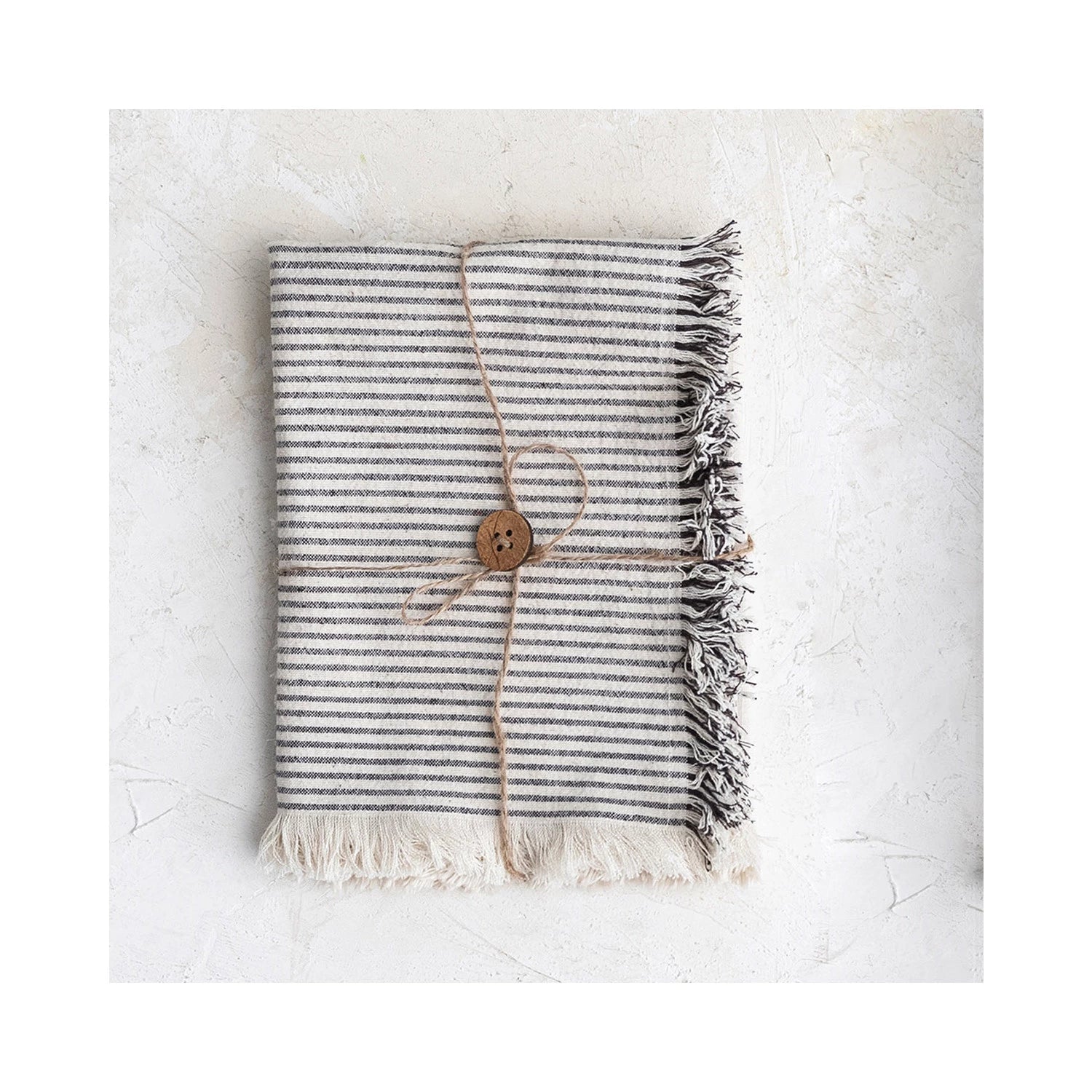 28"L x 18"W Woven Cotton Tea Towels with Stripes & Fringe
