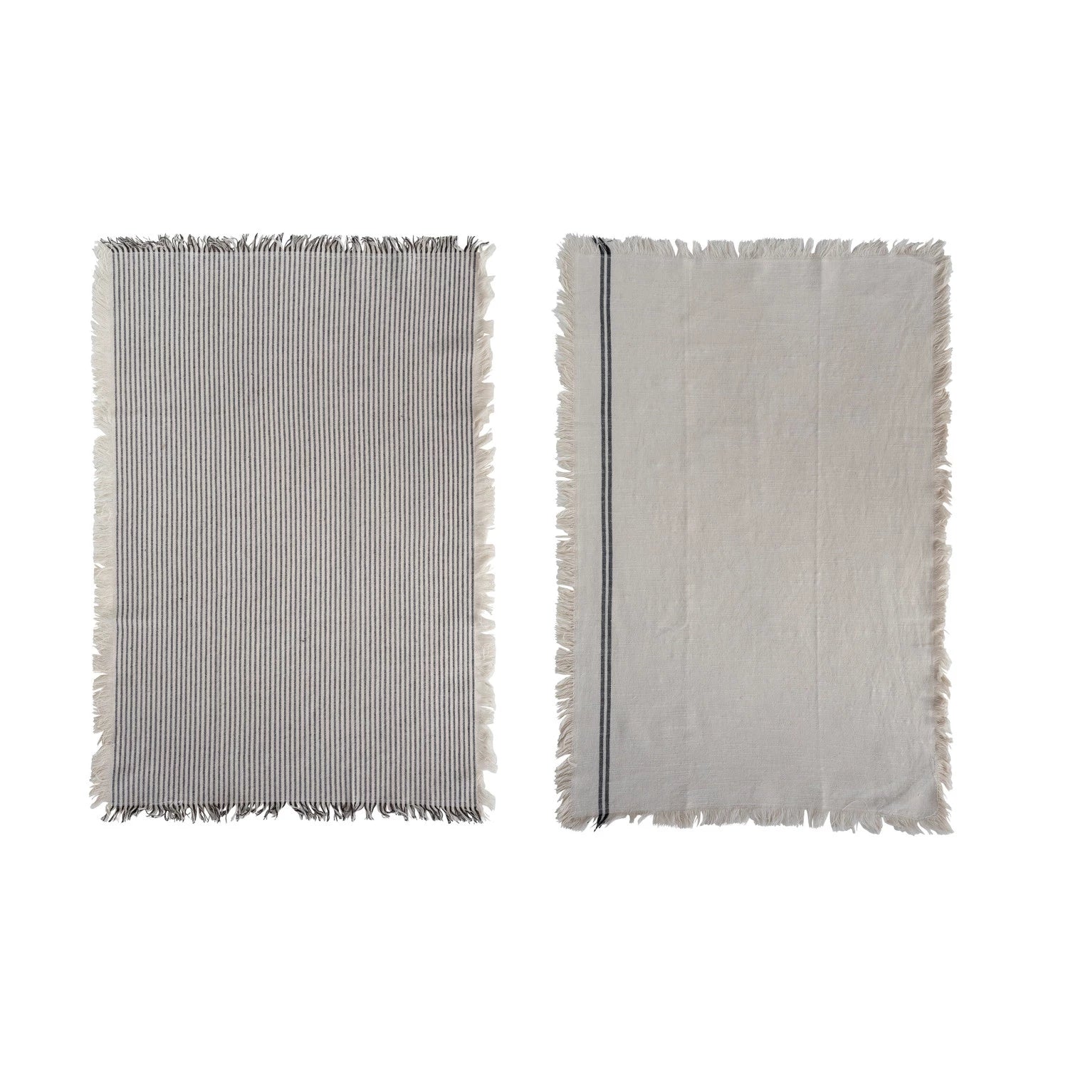 28"L x 18"W Woven Cotton Tea Towels with Stripes & Fringe
