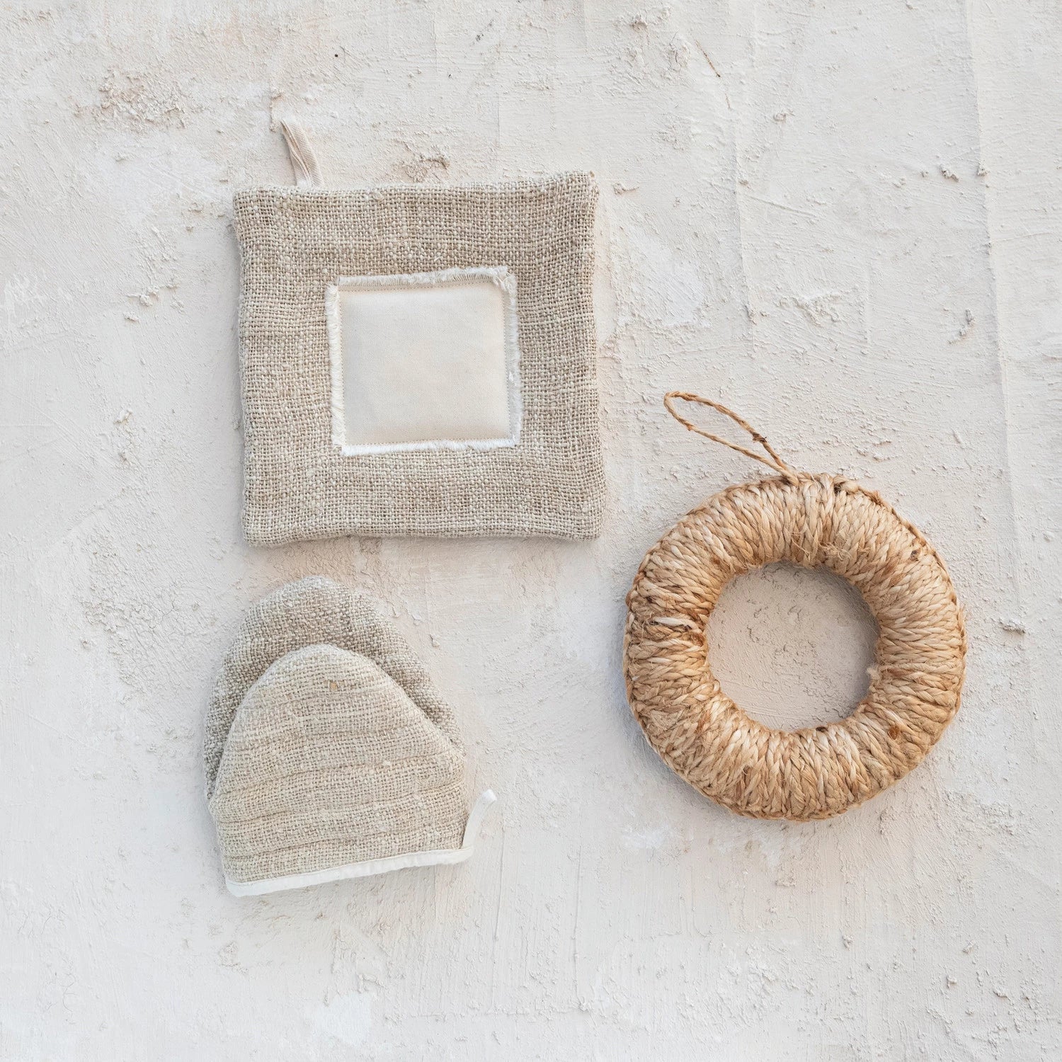 Woven Hemp Fiber & Cotton Canvas Pot Holder