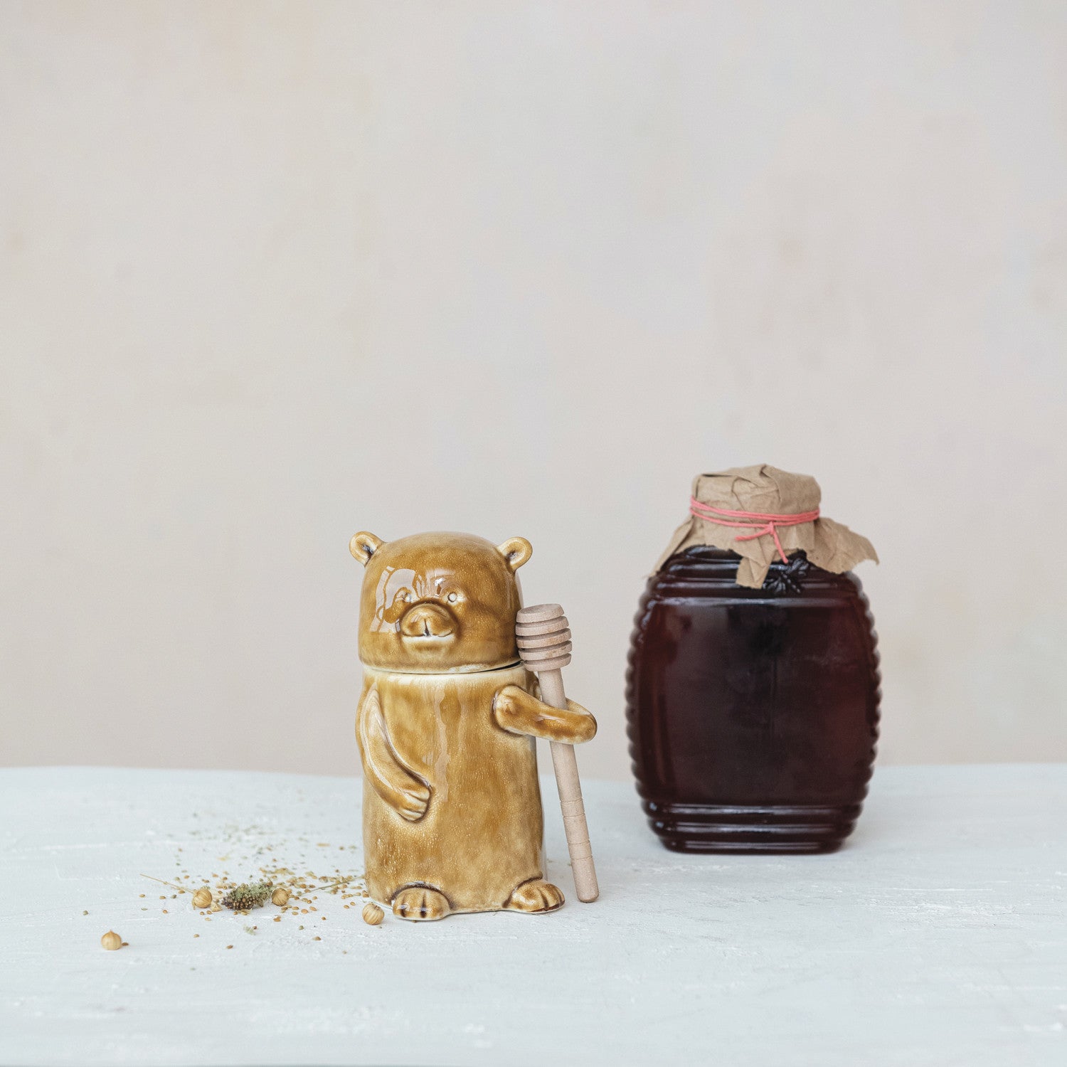Honey Jar with Wood Honey Dipper