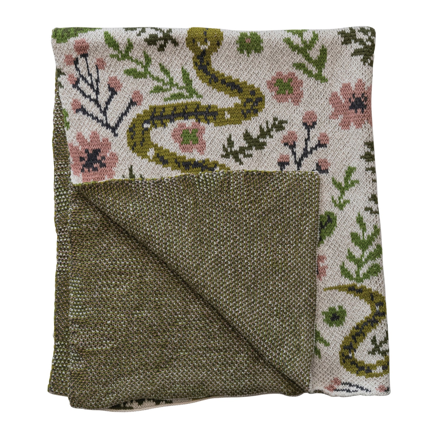 Cotton Knit Baby Blanket with Snakes & Florals