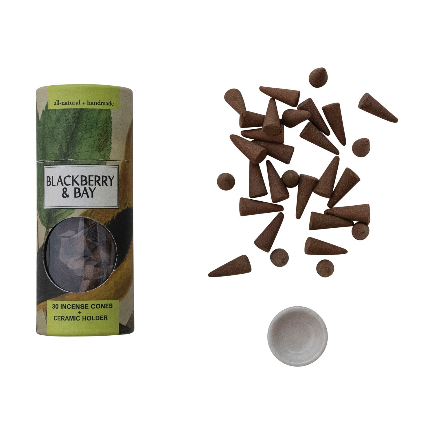 30 Piece Blackberry & Bay Scented Incense Cones with Ceramic Incense Holder