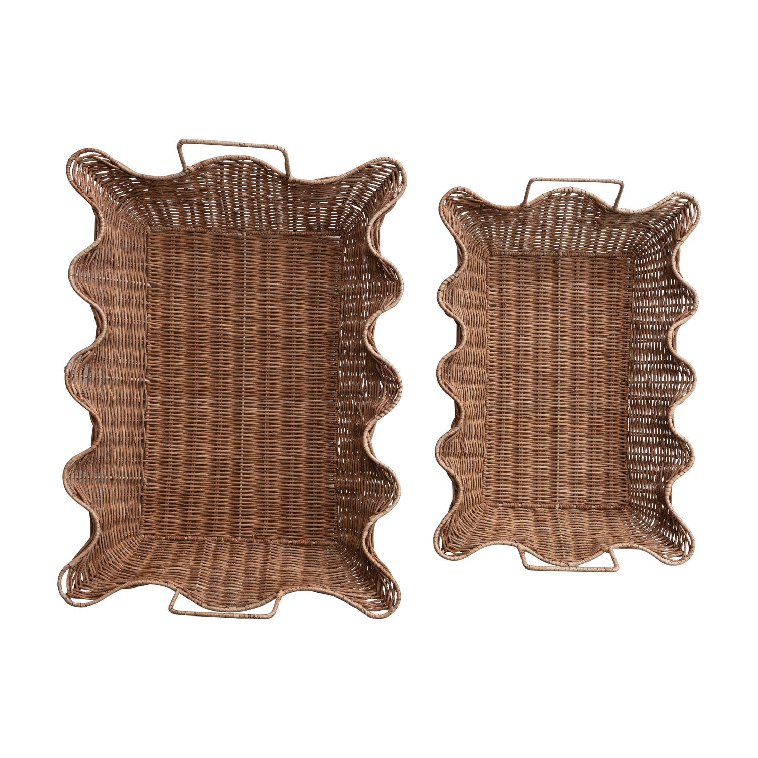 Large Hand-Woven Rattan Scalloped Nesting Tray