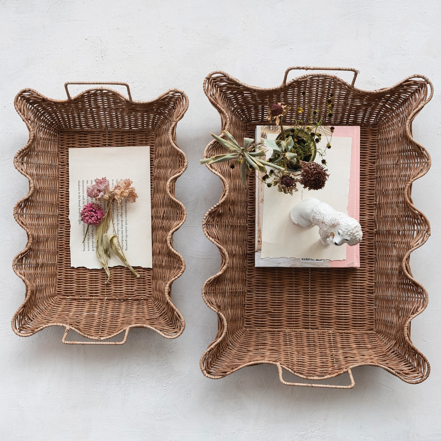 Small Hand-Woven Rattan Scalloped Nesting Tray