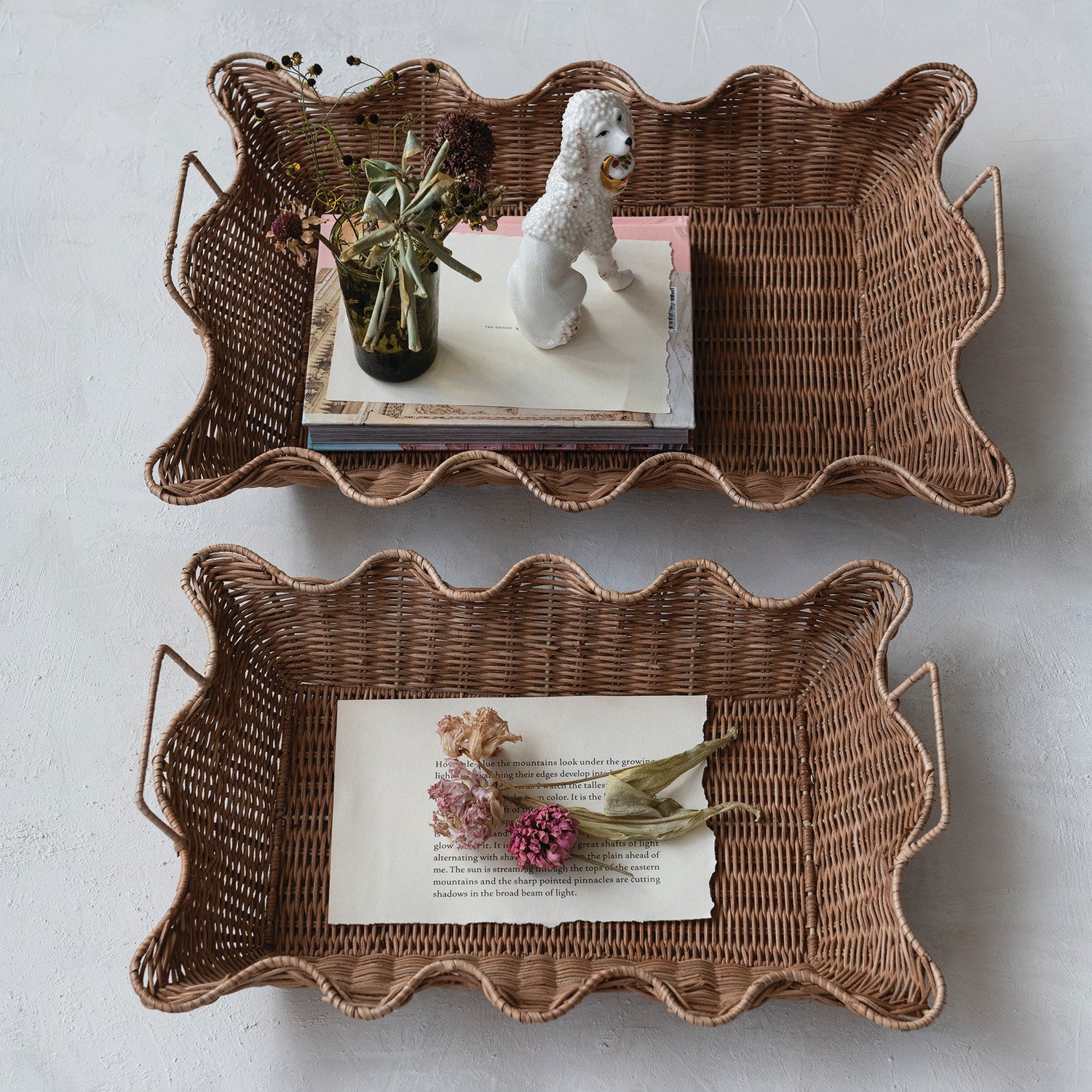 Large Hand-Woven Rattan Scalloped Nesting Tray