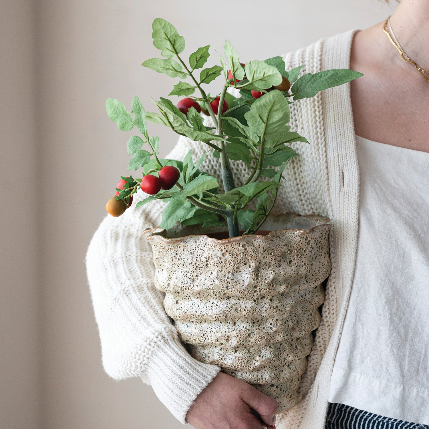 Faux Tomato Plant in Plastic Pot