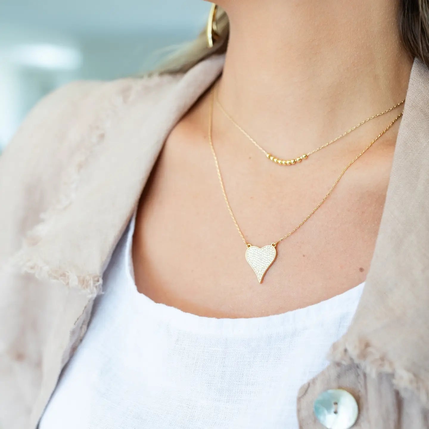 Gold Pave Heart Necklace