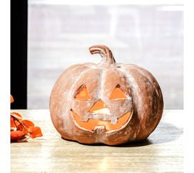 9 Inch Terracotta Jack-O-Lantern Pumpkin